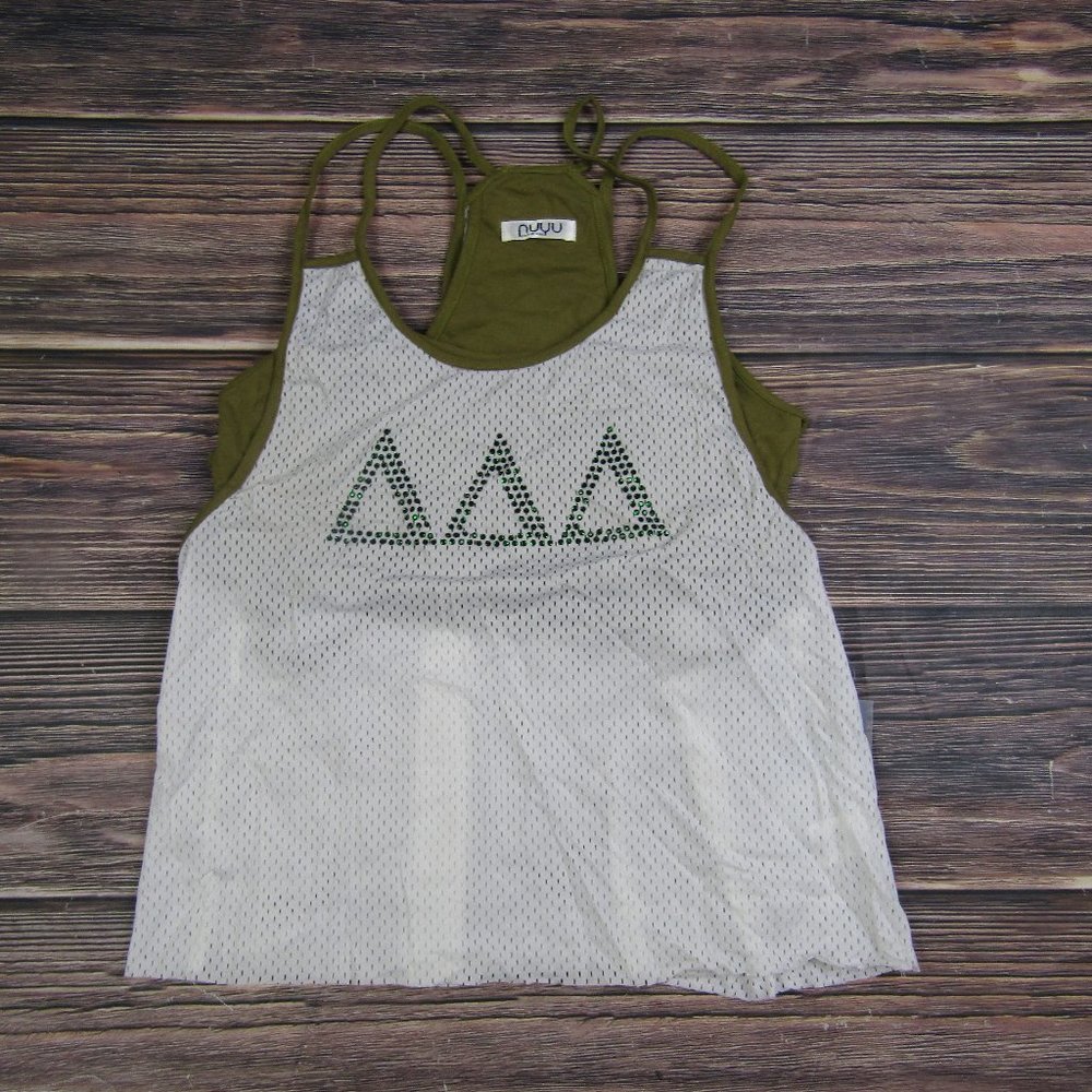 Nuyu Mesh Spaghetti Tank Women L Green White Delta Delta Delta Sorority Nukini‎